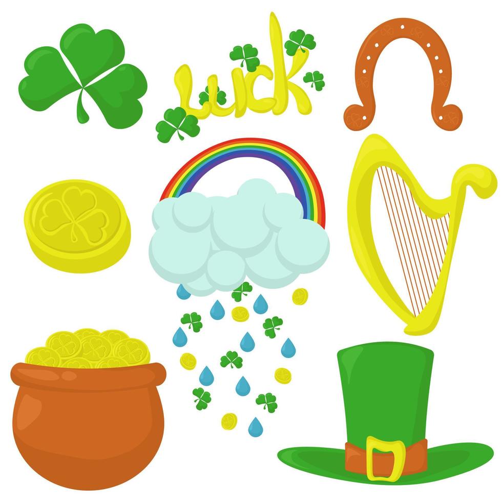 st. patrick's day clipart set, glückssymbole für urlaubsdesign vektor