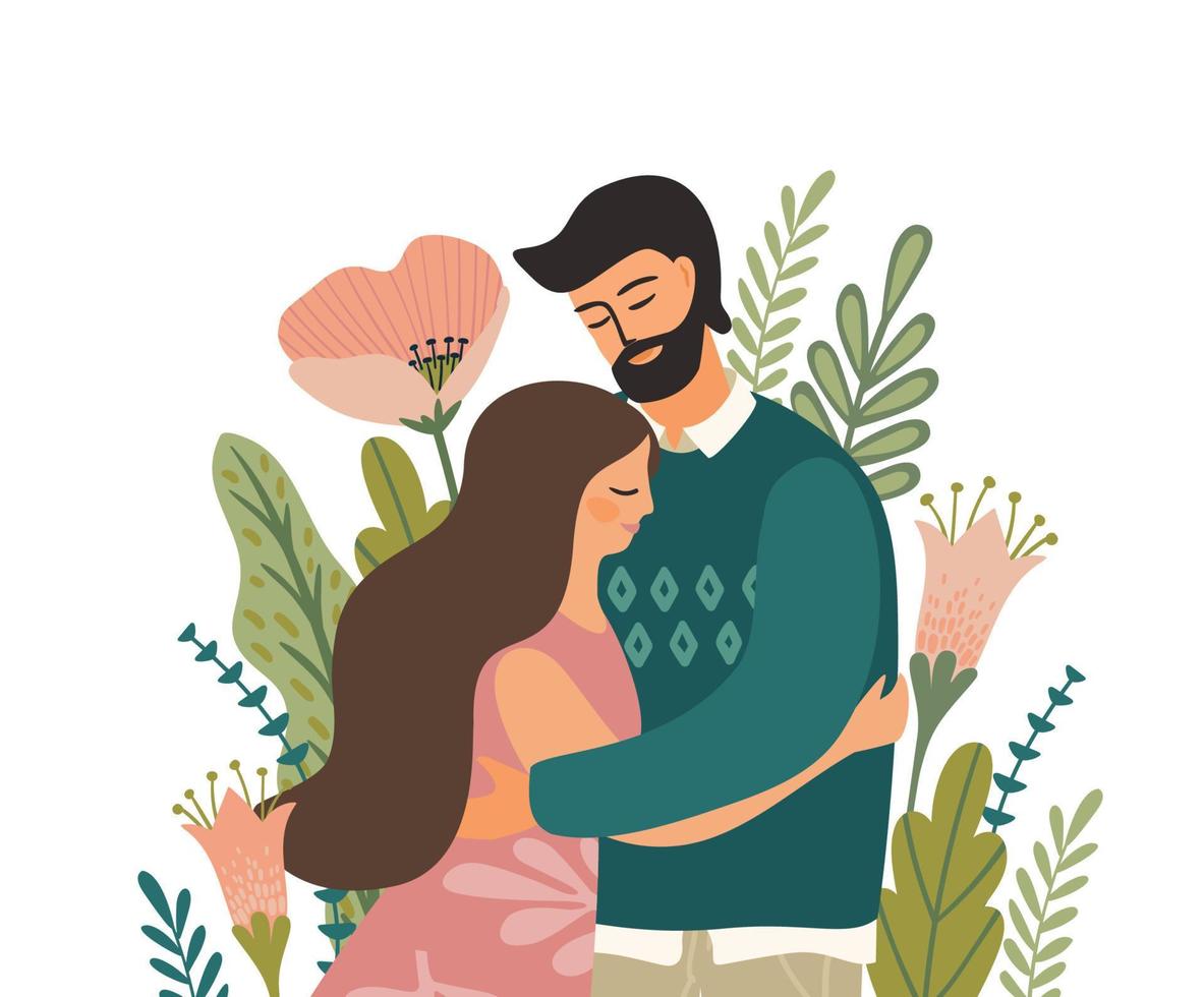 romantische illustration mit mann und frau. Liebe, Liebesgeschichte, Beziehung. Vektor-Design-Konzept für den Valentinstag und andere Zwecke. vektor