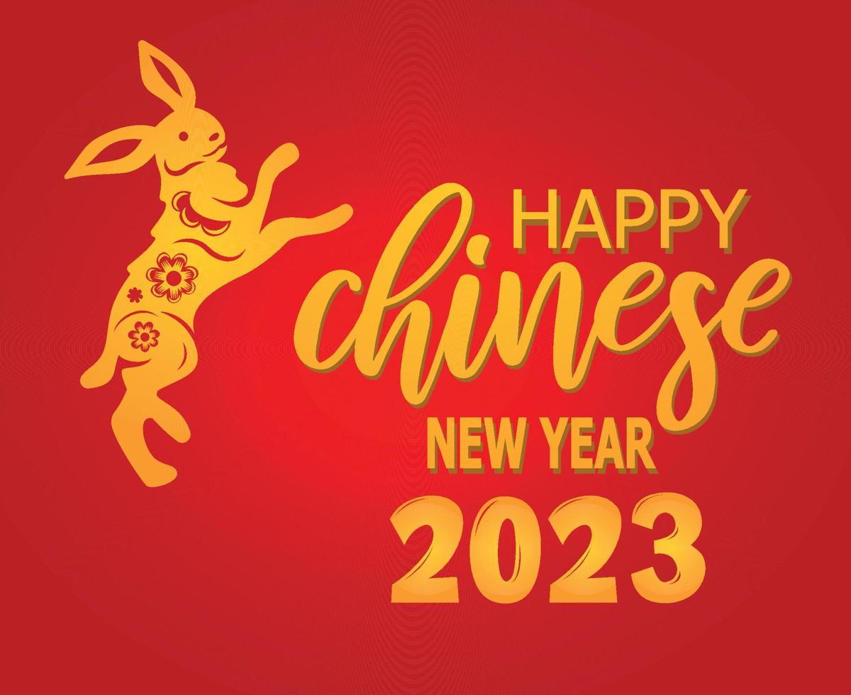 frohes chinesisches neujahr 2023 jahr des kaninchens gelb design vektor abstrakte illustration mit rotem hintergrund