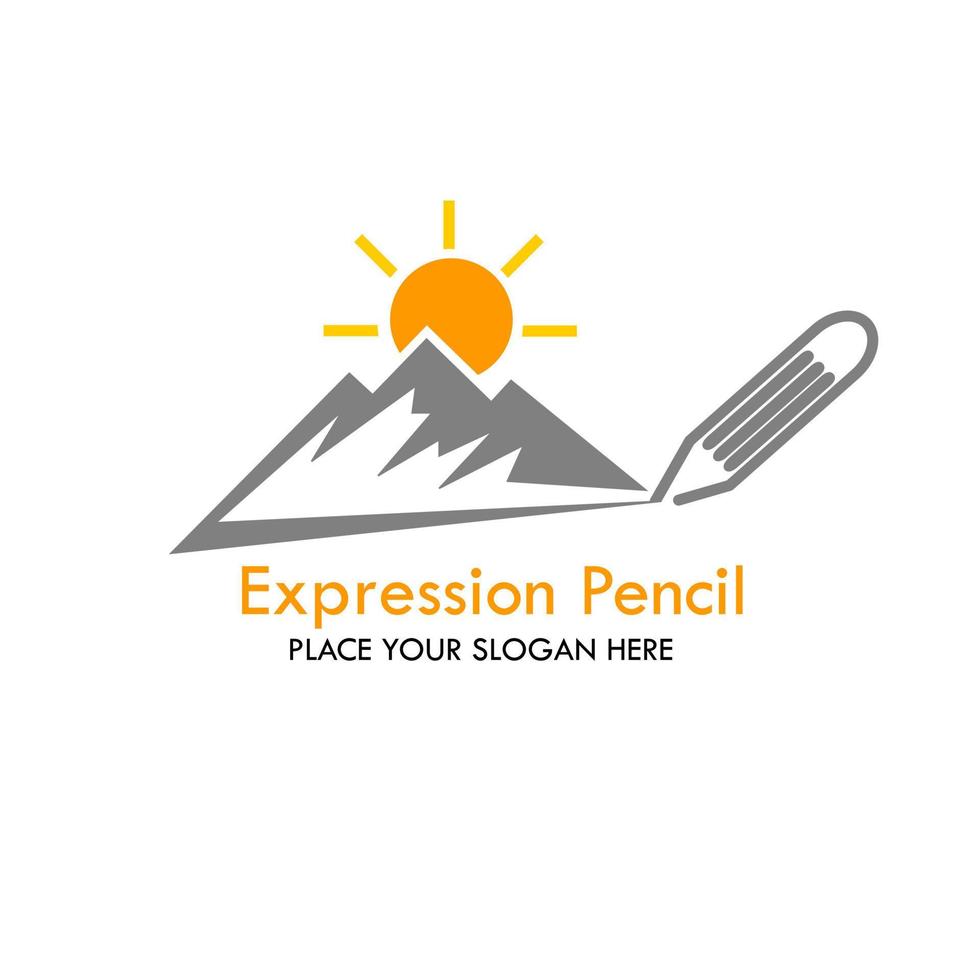 ausdruck bleistift logo design vorlage illustration. dort Bergsonne und Bleistift vektor