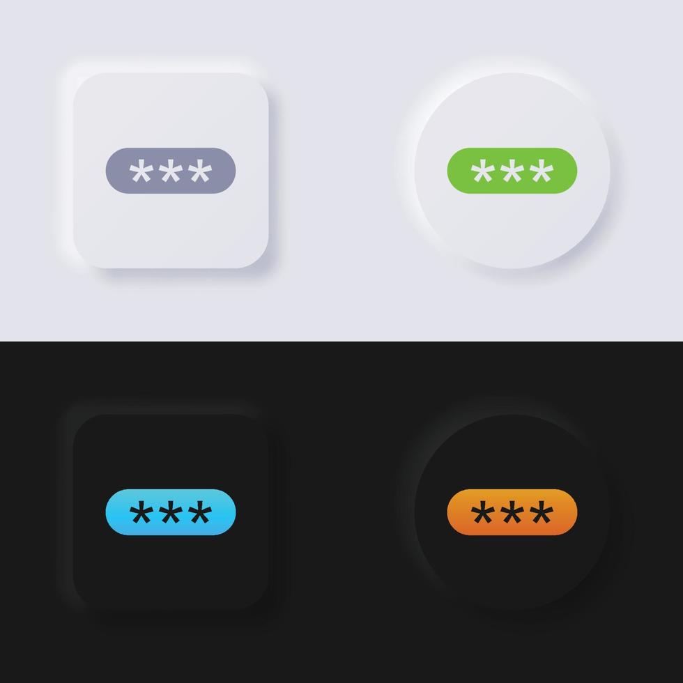 Passwort-Sternchen-Feld-Box-Symbol-Schaltflächen-Icon-Set, Mehrfarben-Neumorphismus-Schaltfläche Soft-UI-Design für Webdesign, Anwendungs-UI und mehr, Schaltfläche, Vektor. vektor