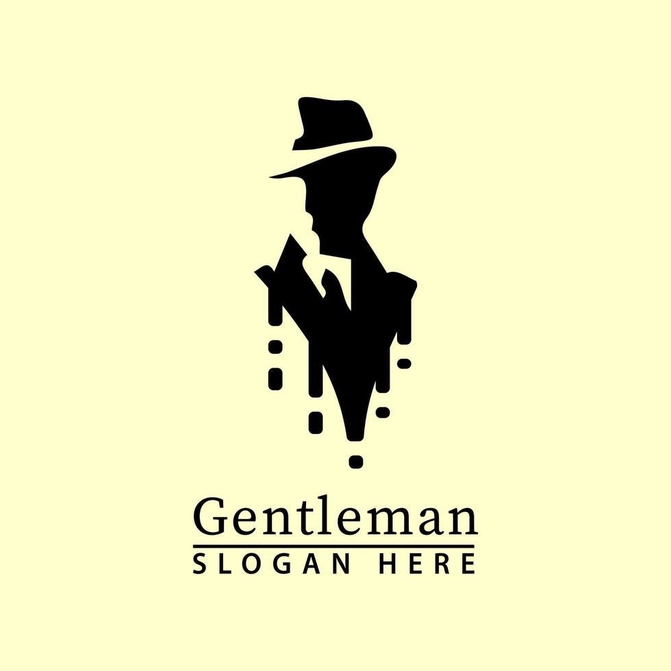 Mann mit Hut und trägt ein Gentleman-Anzug-Logo-Symbol vektor