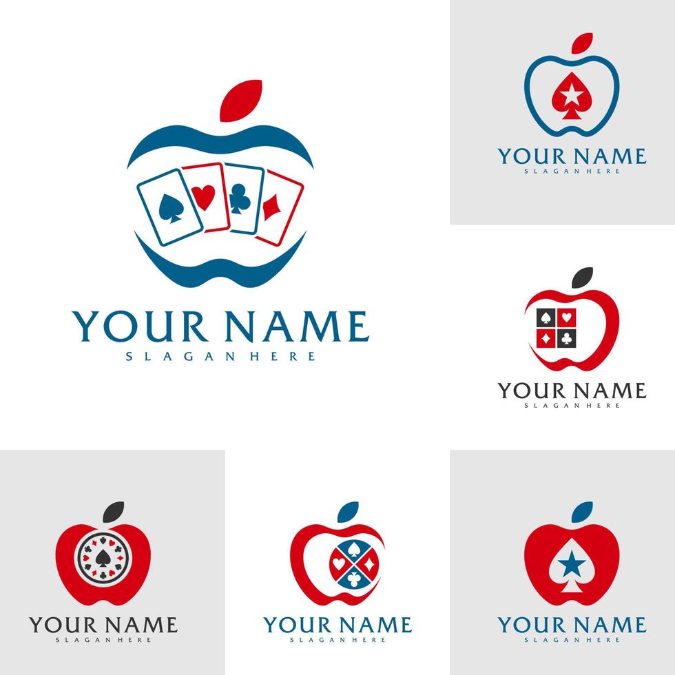 Satz von Apple-Poker-Logo-Vektorvorlagen, kreative Poker-Logo-Designkonzepte vektor