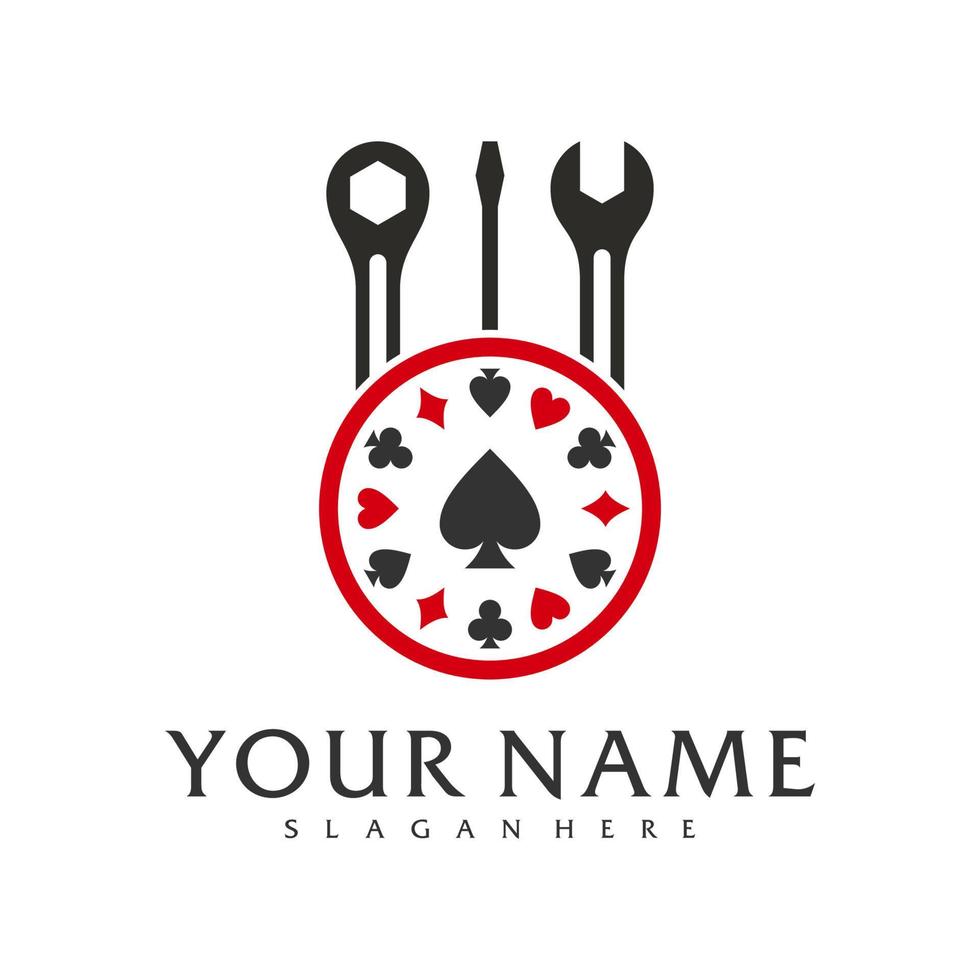 mekaniker poker logotyp vektor mall, kreativ poker logotyp design begrepp
