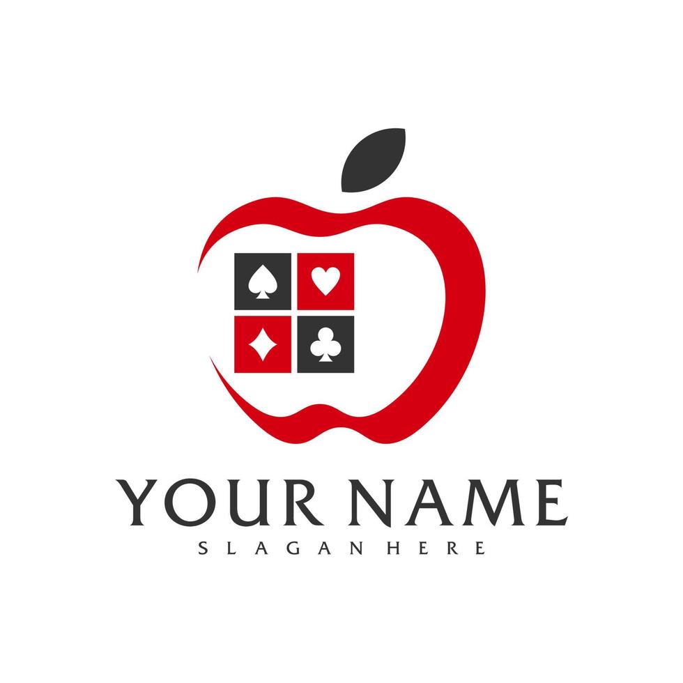 äpple poker logotyp vektor mall, kreativ poker logotyp design begrepp