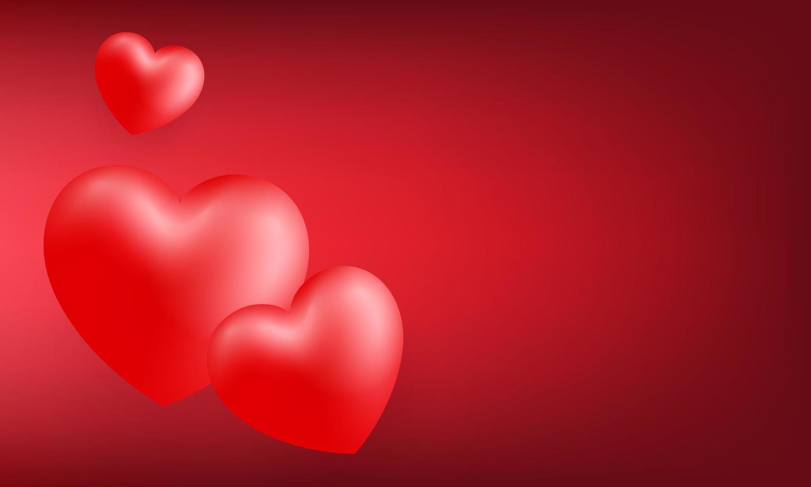 kärlek Lycklig hjärtans dag bakgrund illustration. skön rosa bakgrund med realistisk tre stor röd hjärta vektor
