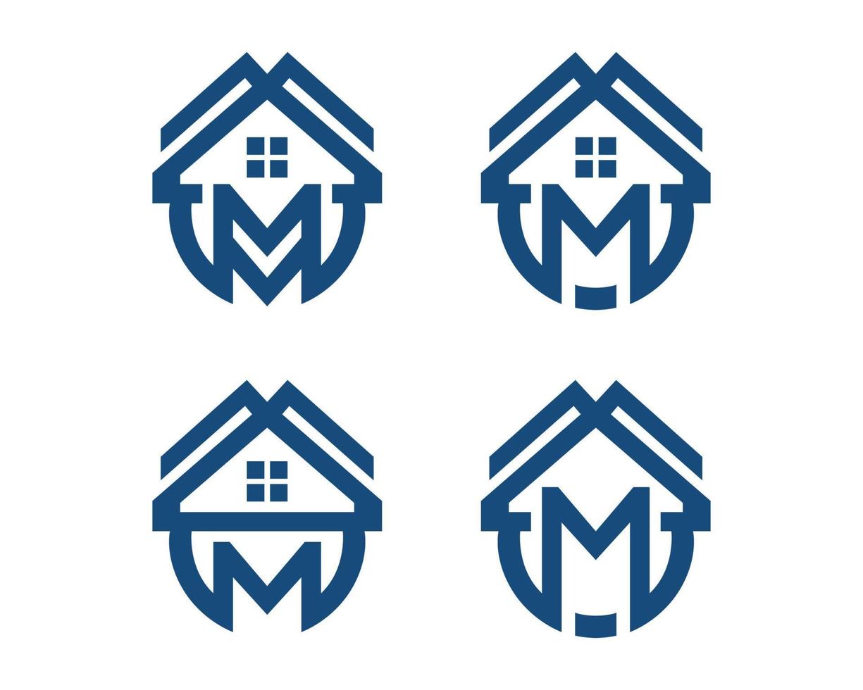 uppsättning av abstrakt minimalistisk brev m hus logotyp vektor