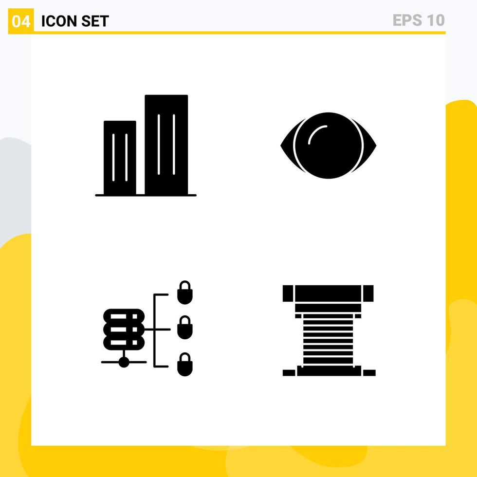 Gruppe von 4 soliden Glyphenzeichen und Symbolen für die Architektur sicherer Serverbezirke Gesichtssicherheit editierbare Vektordesignelemente vektor