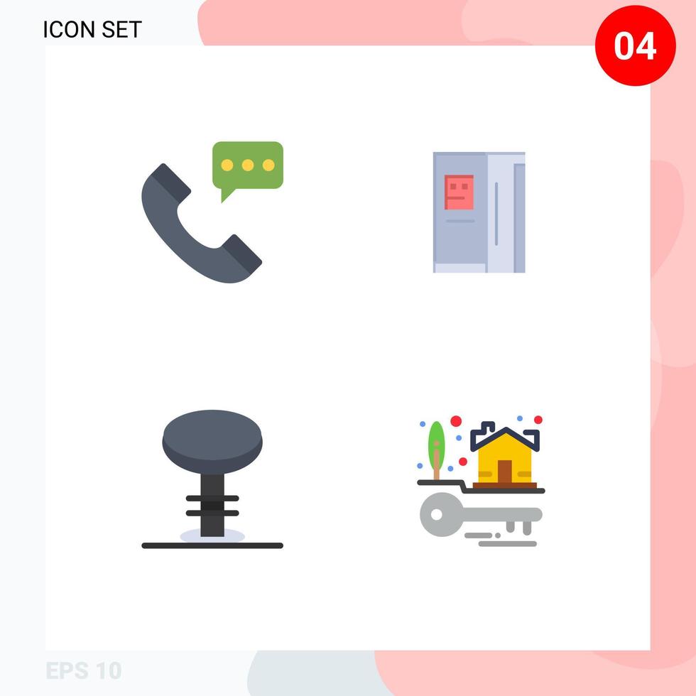 Gruppe von 4 modernen flachen Symbolen, die für die Anrufleiste eingestellt sind, kontaktieren Sie uns vektor