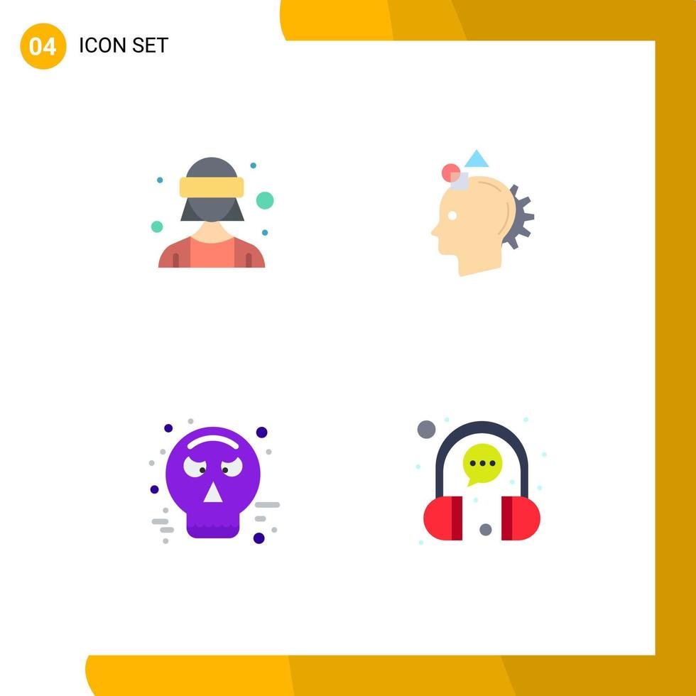 piktogram uppsättning av 4 enkel platt ikoner av avatar avatar vr glasögon tänka kille fawkes redigerbar vektor design element