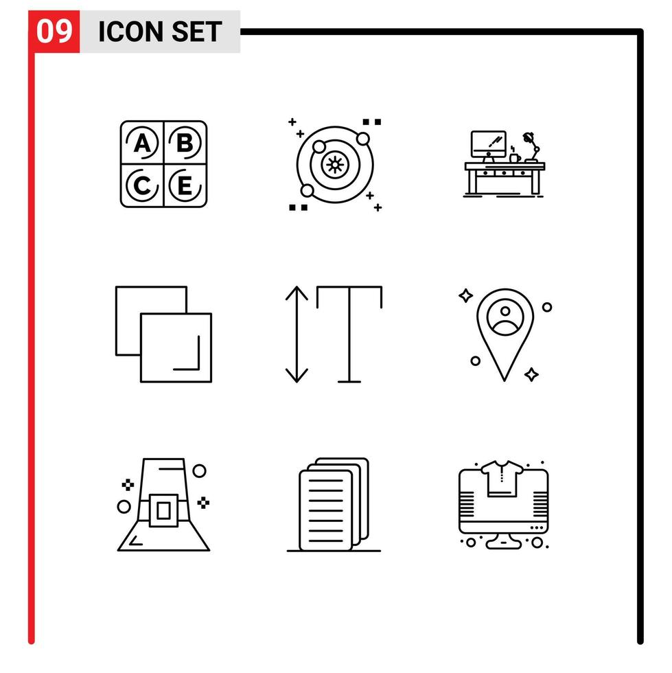 stock vektor ikon packa av 9 linje tecken och symboler för skala skikten dator duplicera tabell redigerbar vektor design element