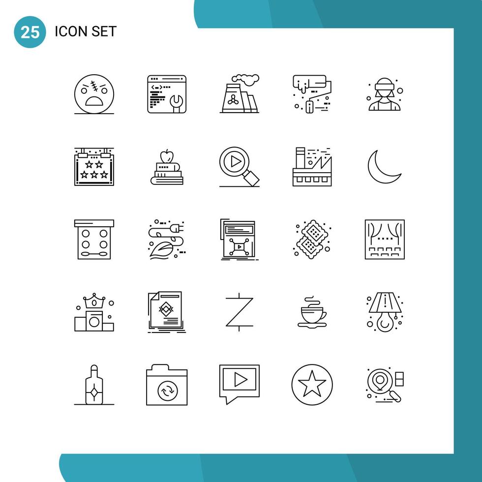 moderner Satz von 25 Linien und Symbolen wie weiblicher Avatar Walzenbürstenfabrik Walzenpinsel editierbare Vektordesign-Elemente vektor