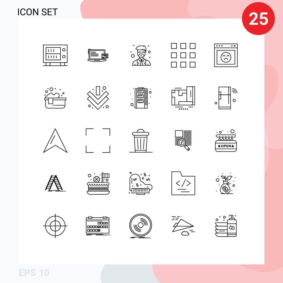 uppsättning av 25 modern ui ikoner symboler tecken för browser låsa instruktör nyckel lås knappar redigerbar vektor design element
