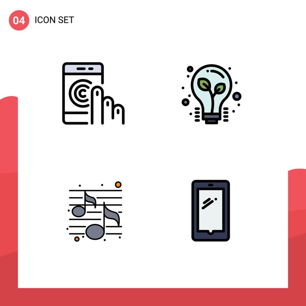4 kreativ ikoner modern tecken och symboler av klick musik smartphone ljus fest redigerbar vektor design element