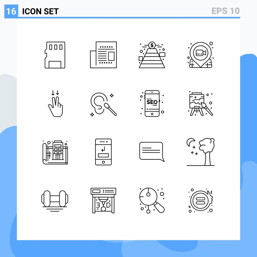 moderner satz von 16 umrissen und symbolen wie finger pin finanzfilm film editierbare vektordesignelemente vektor