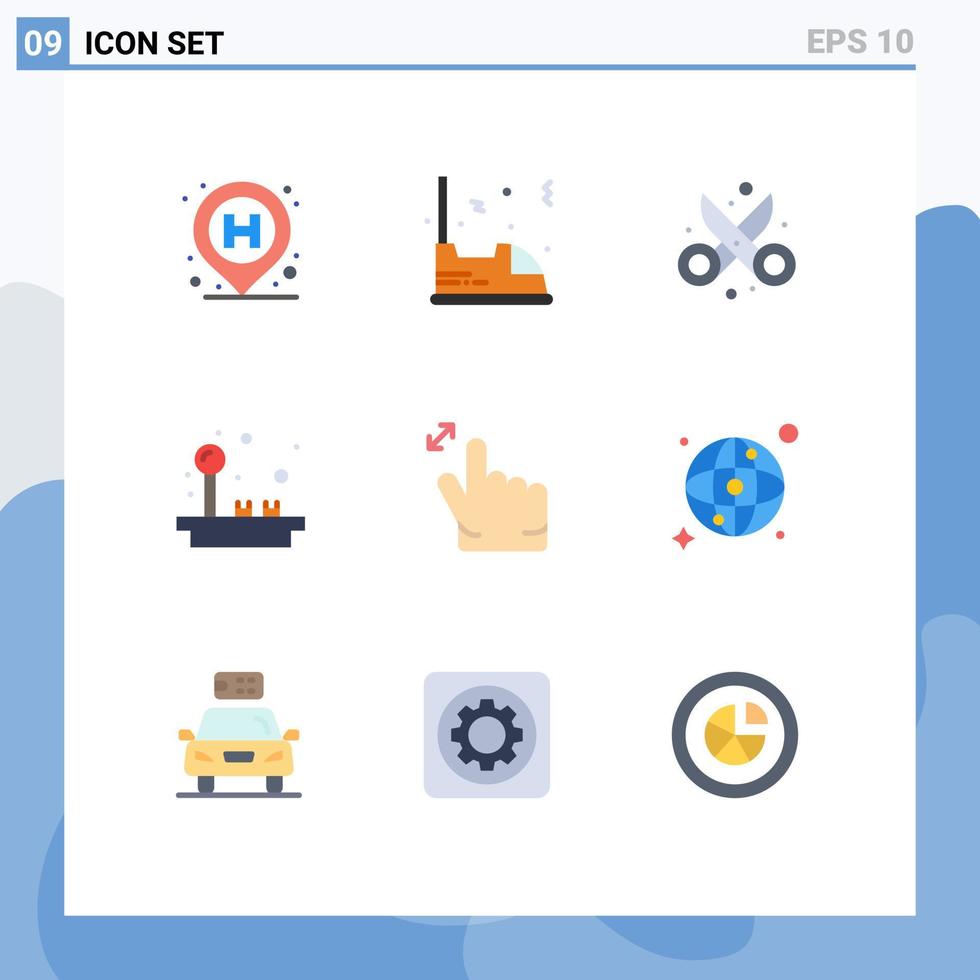 9 flaches Farbkonzept für mobile Websites und Apps spielen lustige Unterhaltungs-Joystick-Scheren-editierbare Vektordesign-Elemente vektor