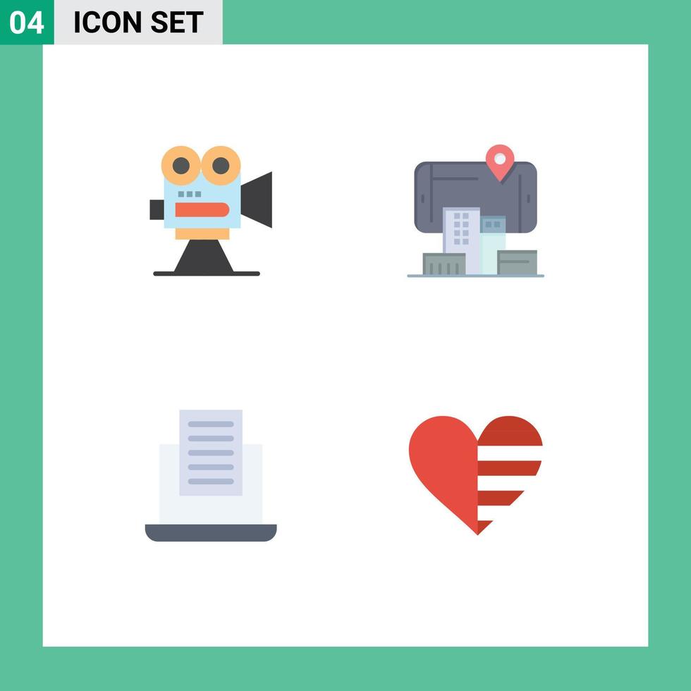 Aktienvektor-Icon-Pack mit 4 Zeilenzeichen und Symbolen für Kamera-Laptop-Filmstadt-Text editierbare Vektordesign-Elemente vektor