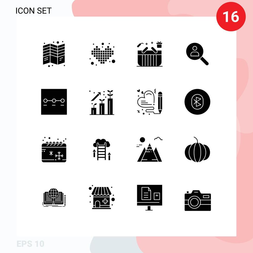 16 solides Glyphenpaket der Benutzeroberfläche mit modernen Zeichen und Symbolen der Vernetzung Durchsuchen Sie Tetris-Shopping-Geschenk editierbare Vektordesign-Elemente vektor
