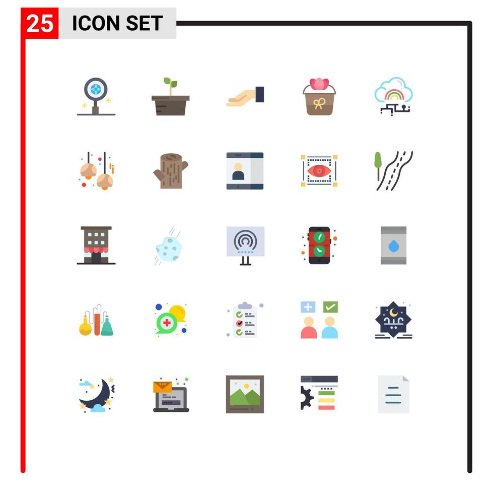 flacher farbsatz der mobilen schnittstelle von 25 piktogrammen von connect cloud share network flower editierbare vektordesignelemente vektor