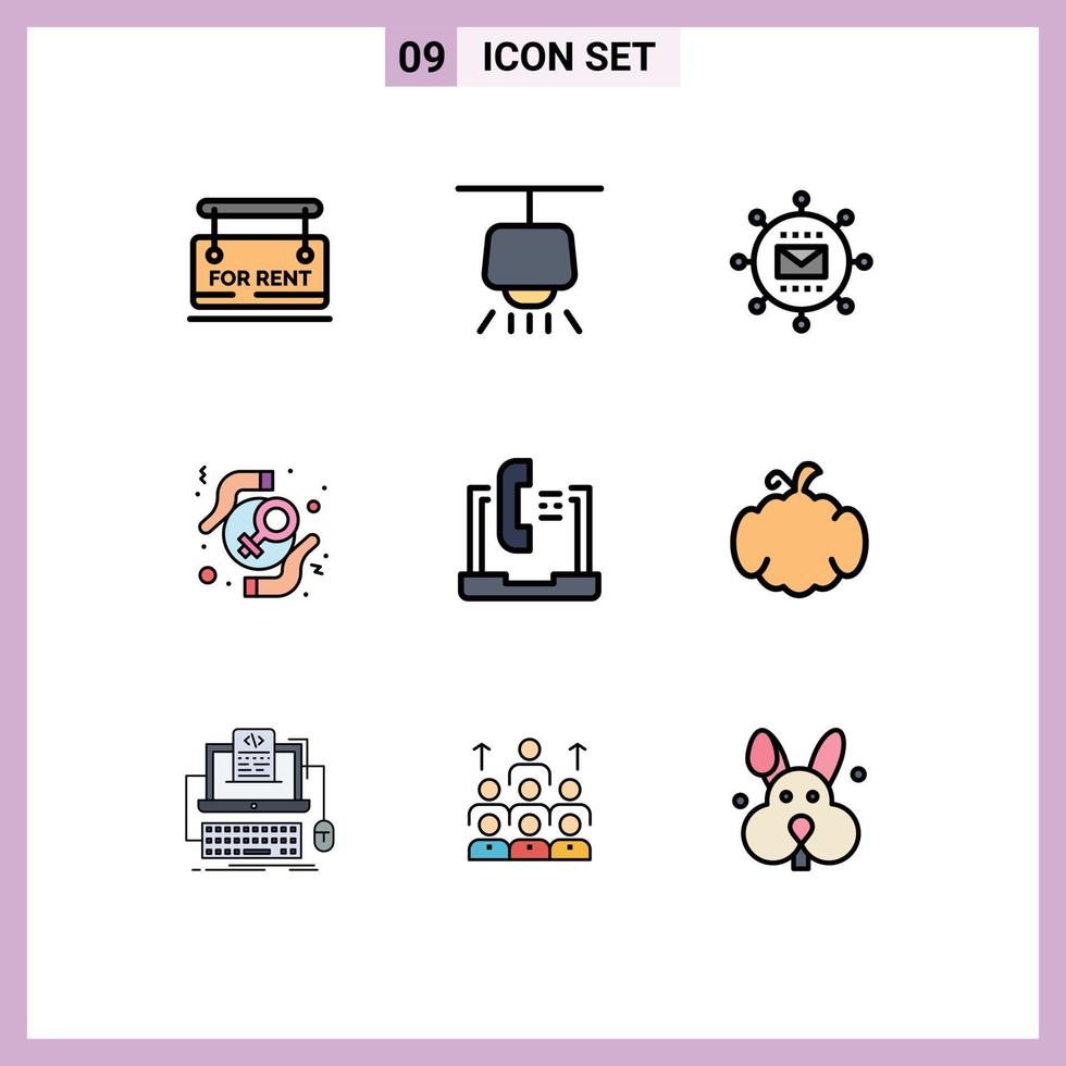 9 universelle Filledline-Flachfarben für Web- und mobile Anwendungen Kommunikationsrechte Postschutz feministische editierbare Vektordesign-Elemente vektor