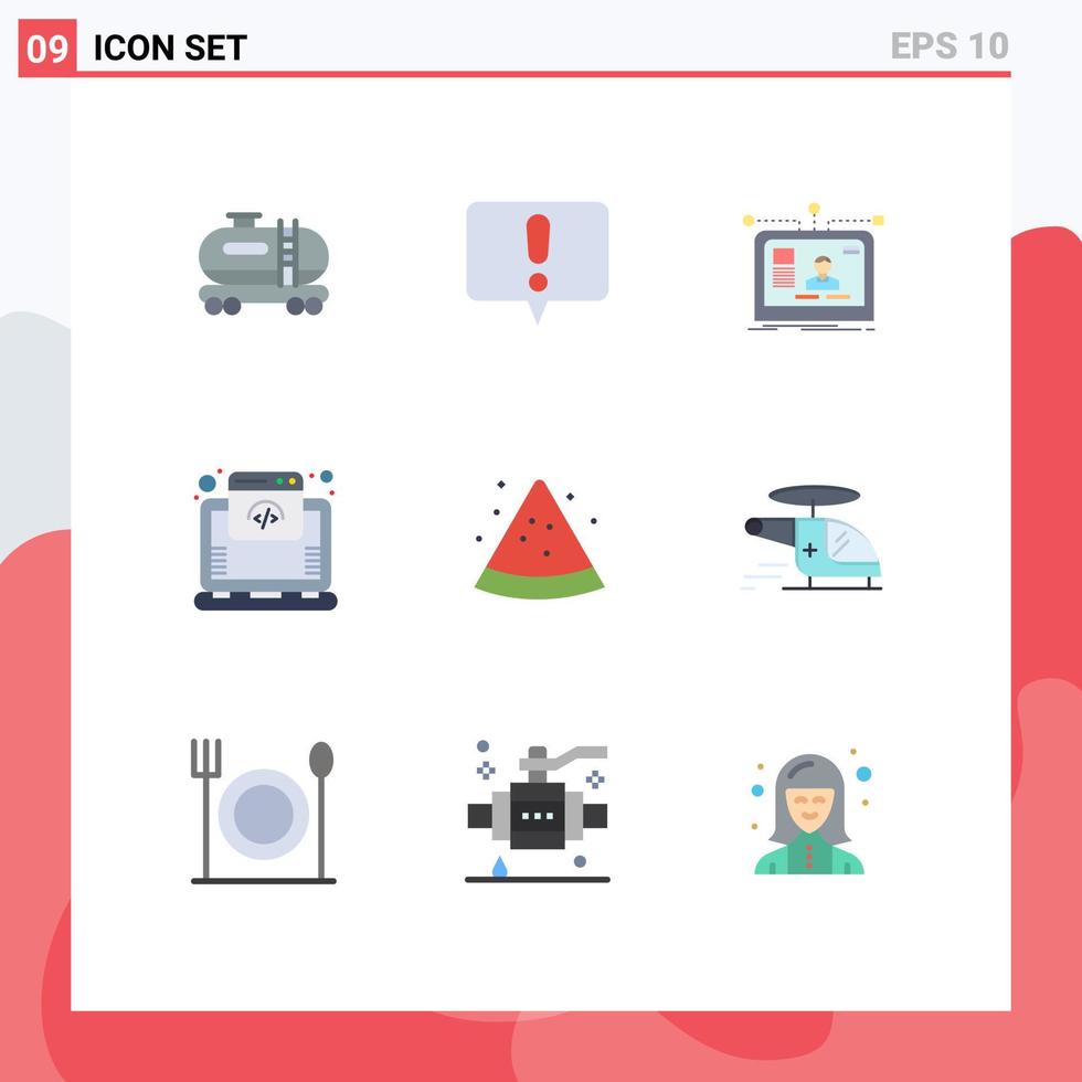 uppsättning av 9 modern ui ikoner symboler tecken för vattenmelon frukt användare uppkopplad värd redigerbar vektor design element