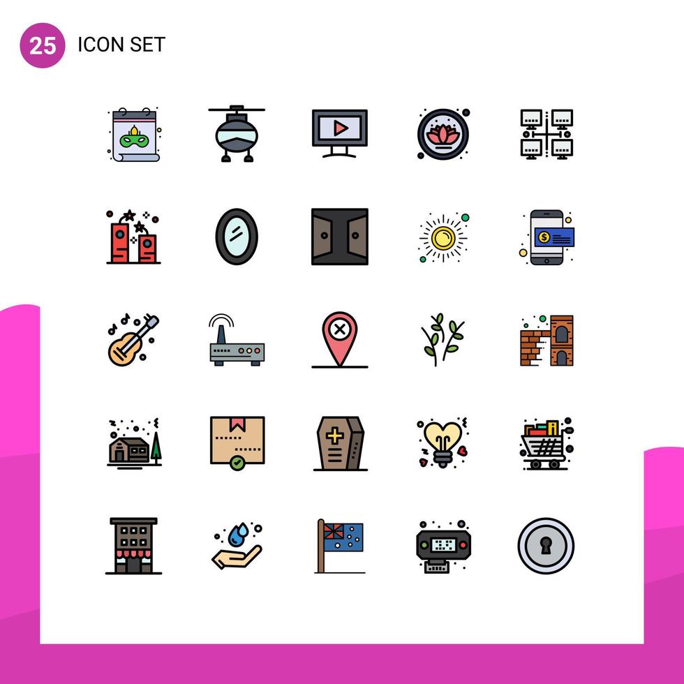 25 universell fylld linje platt färger uppsättning för webb och mobil tillämpningar firande lokal- skärm lan växt redigerbar vektor design element