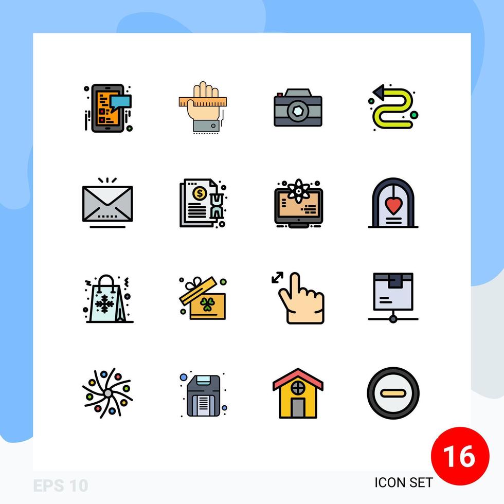 Satz von 16 kommerziellen, flachen, farbig gefüllten Linienpaket für E-Mail-Indikatorlineal Richtungsfoto editierbare kreative Vektordesign-Elemente vektor