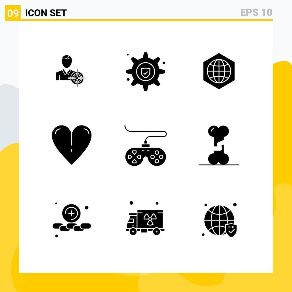 uppsättning av 9 modern ui ikoner symboler tecken för joystick enhet global kontrollant kärlek redigerbar vektor design element