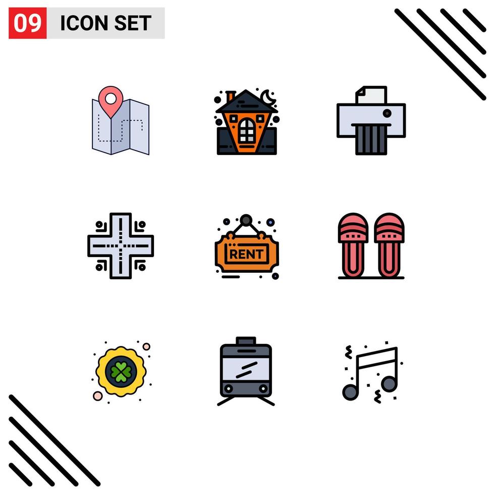 Aktienvektor-Icon-Paket mit 9 Zeilenzeichen und Symbolen für echte Technologie-Urlaubsort-Schredder editierbare Vektordesign-Elemente vektor