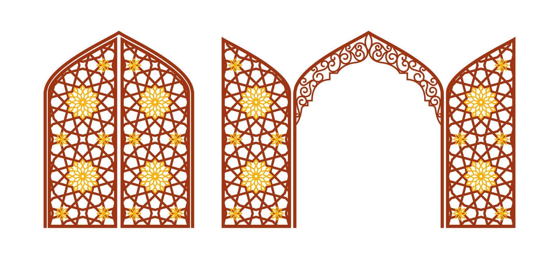 gewölbtes geschnitztes Tor mit arabischem Ornament. Layout zum Ausschneiden. vektor
