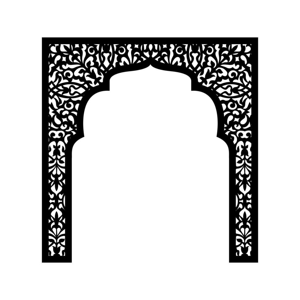 Silhouette eines islamischen Bogens mit Pflanzenelementen zum Laserschneiden. Produktion von Dekor für Hochzeiten und festliche Veranstaltungen, Besuchszeremonie. Vektor-Illustration. vektor