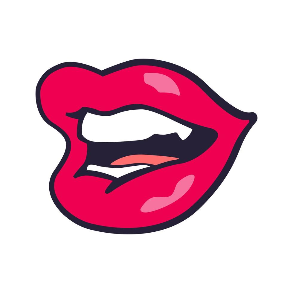 rote weibliche Lippen im Pop-Art-Stil auf weißem Hintergrund für Druck und Design. Vektor-Illustration. vektor