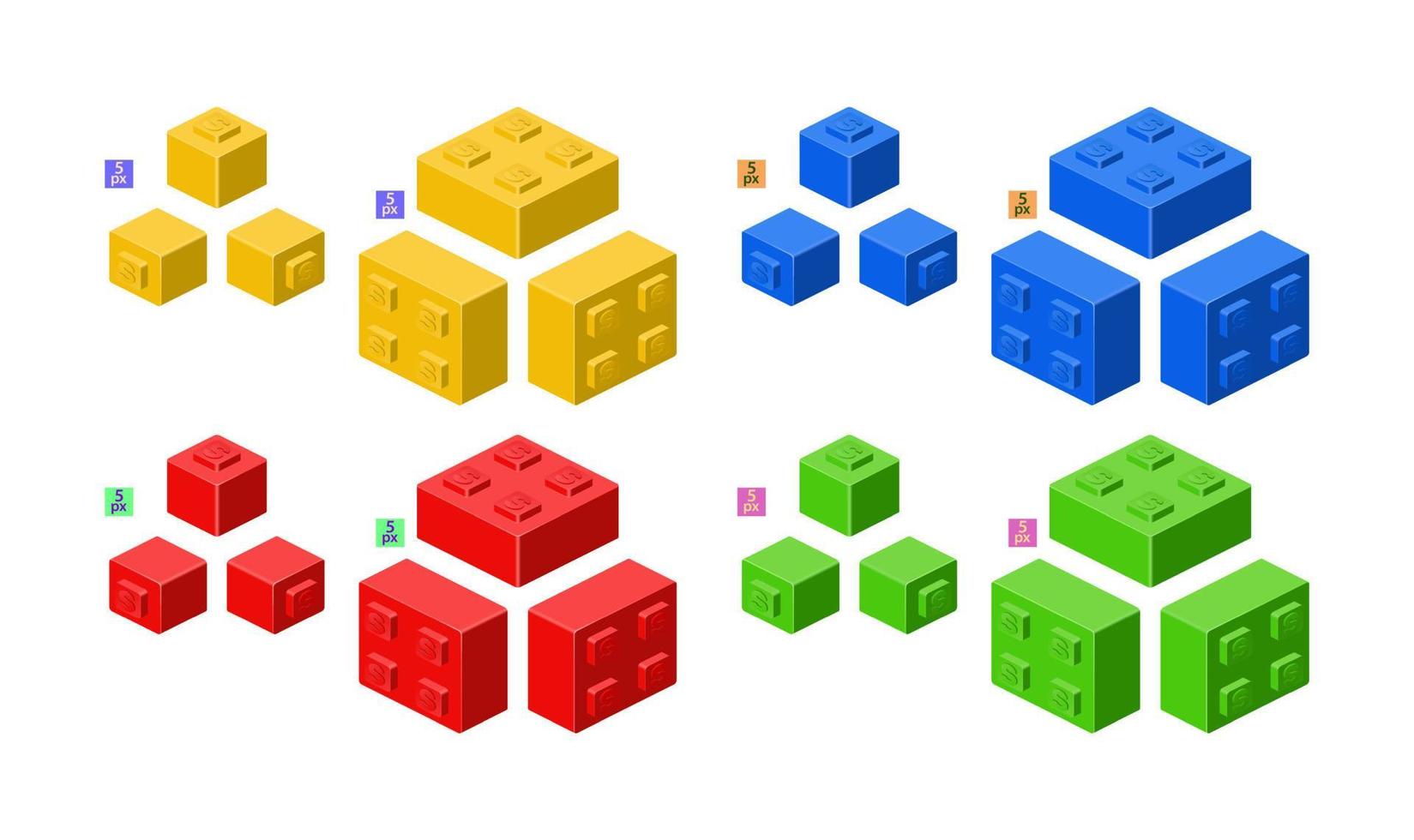 3d uppsättning av färgad konstruktör utrustning i isometri. fyrkant hög element element. vektor illustration.