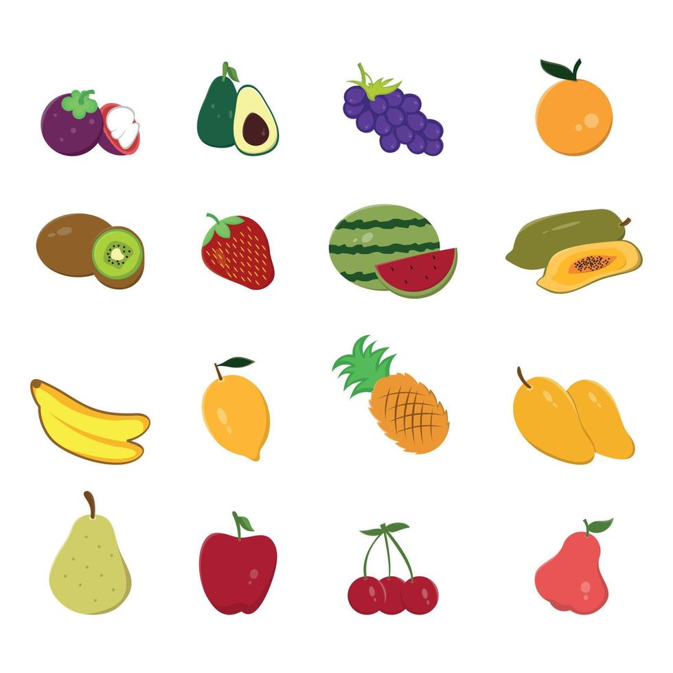 Reihe von Früchten auf weißem Hintergrund vektor