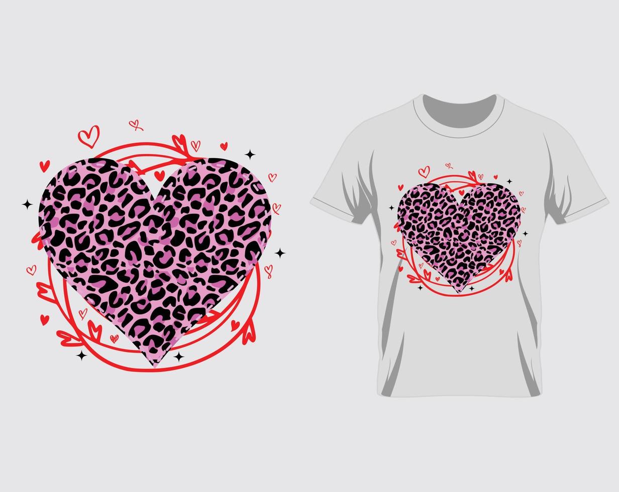 leopardenherz glücklicher valentinstag t-shirt design vektor