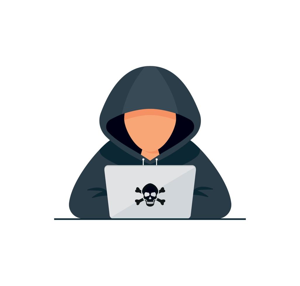 Hacker-Vektorkonzept Unbekannter Mann, der Daten aus der E-Mail stiehlt, während er einen Laptop verwendet vektor