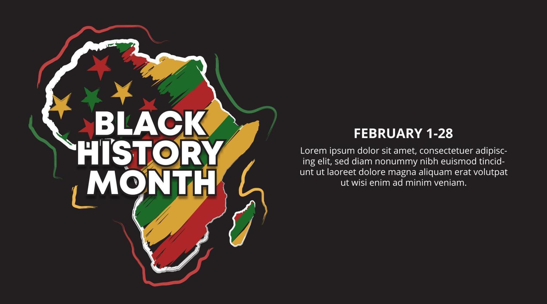 schwarzer geschichtsmonatshintergrund mit einer gemalten afrikakarte mit afrikanischen farben auf dunklem hintergrund vektor
