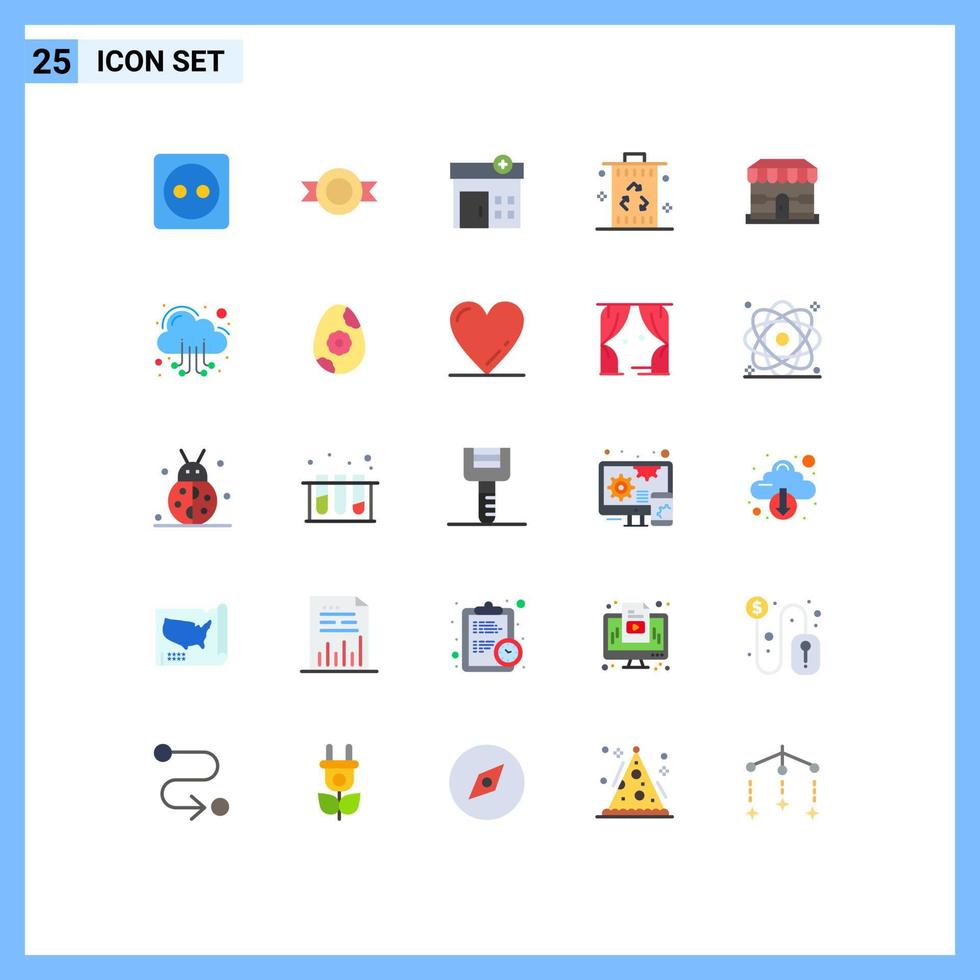 grupp av 25 modern platt färger uppsättning för handla e-handel sjukhus återvinna sopor redigerbar vektor design element