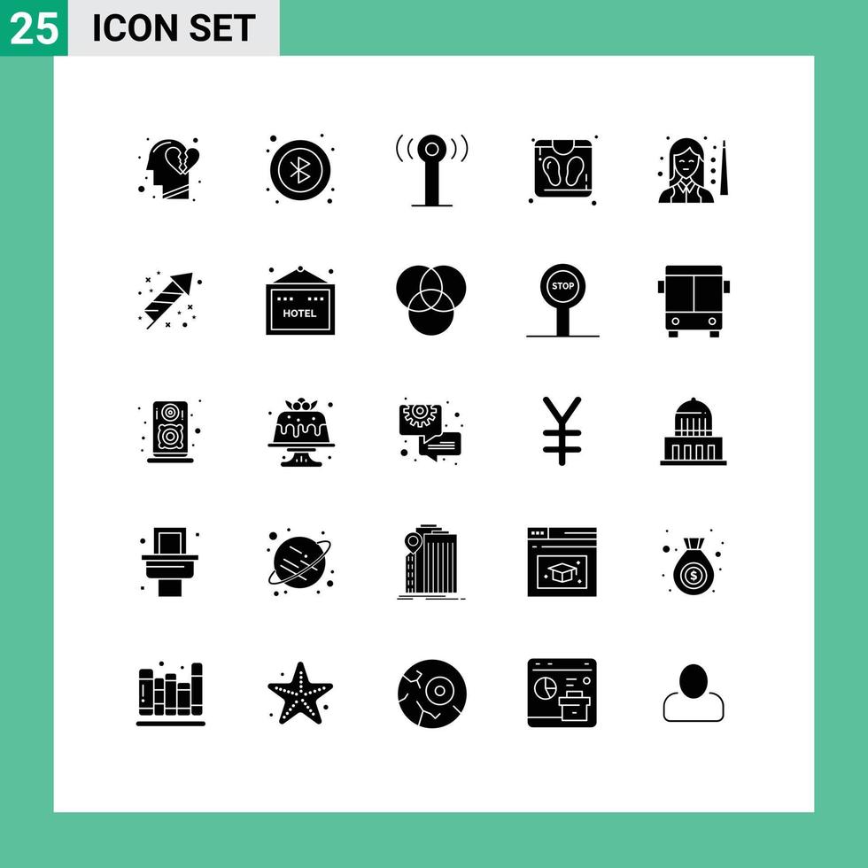 mobil gränssnitt fast glyf uppsättning av 25 piktogram av kvinnor slå samman signal spelare bastu redigerbar vektor design element