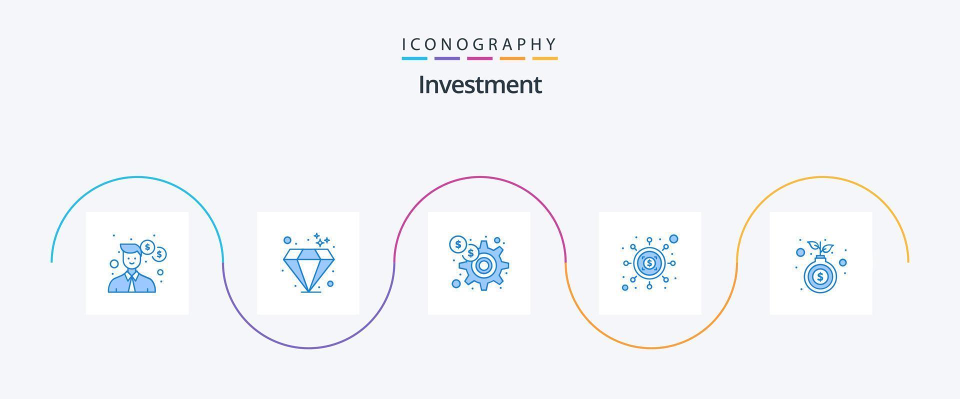 investering blå 5 ikon packa Inklusive pengar. väska. finansiera. dollar. seo vektor