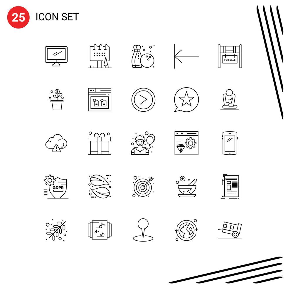 25 Benutzeroberflächen-Linienpaket mit modernen Zeichen und Symbolen von bearbeitbaren Vektordesignelementen für das Heimhobby der echten Startkampagne vektor