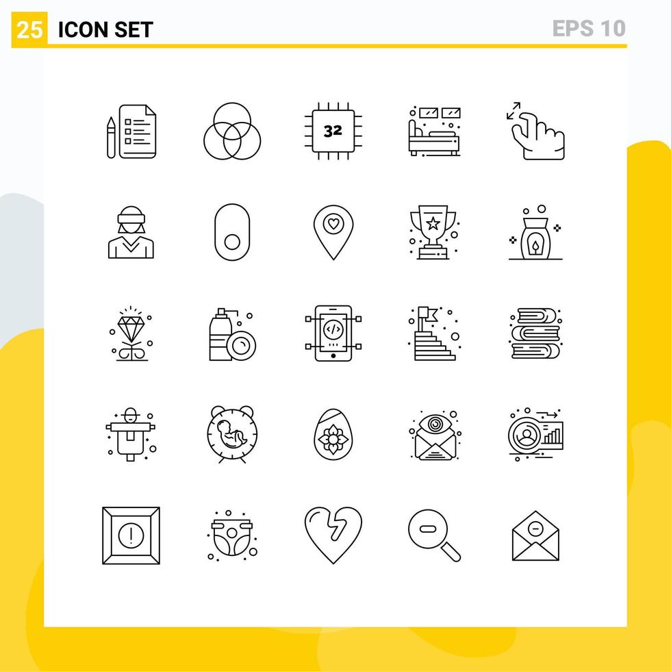 satz von 25 modernen ui-symbolen symbole zeichen für gesten schlafcomputer einzelbett editierbare vektordesignelemente vektor