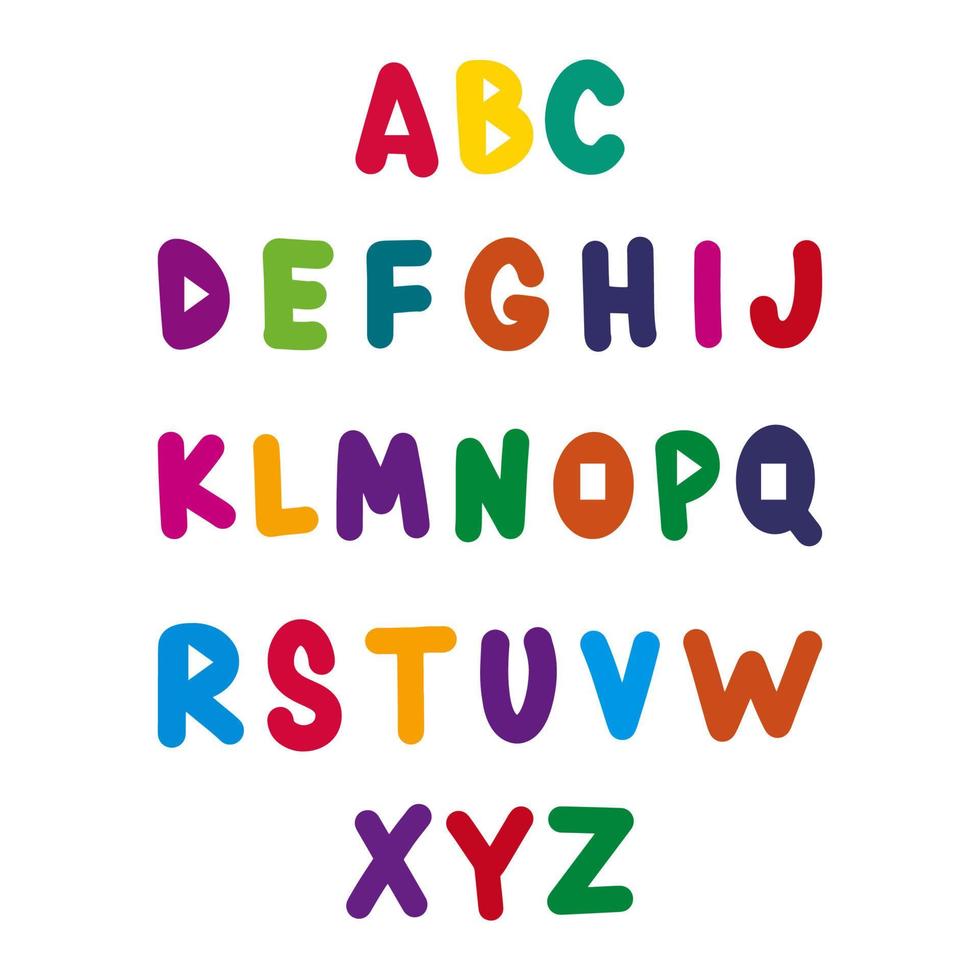 dekorative niedliche schrift und alphabet für kinder. bunte vektorillustration. vektor