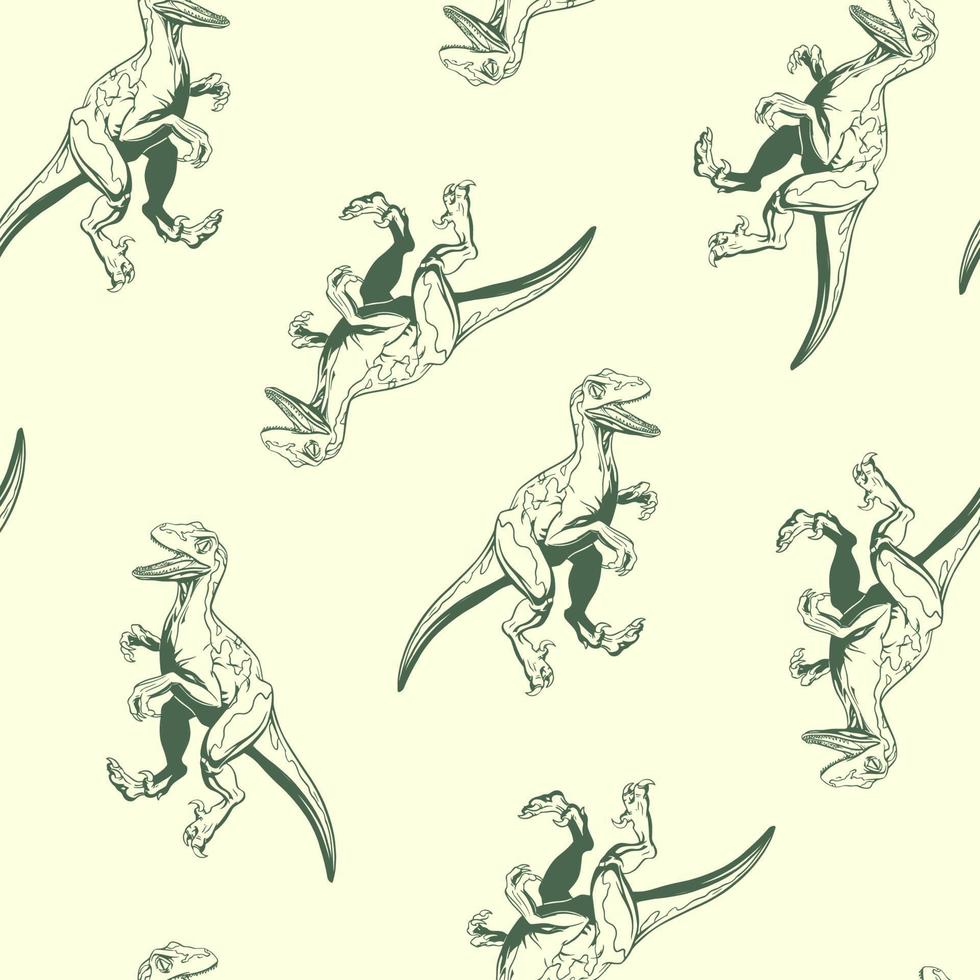hand dragen dinosaurie raptor sömlös mönster. vektor ClipArt