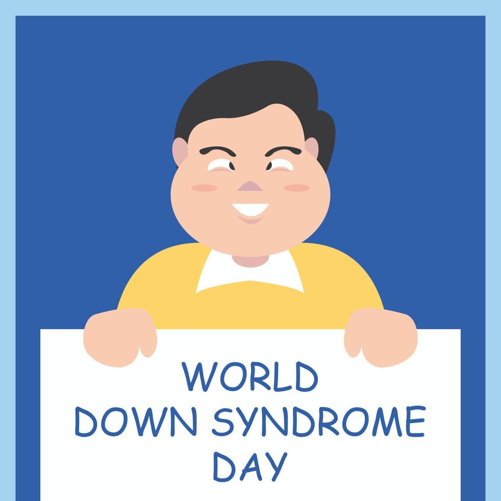 Illustrationsvektorgrafik eines Jungen, der eine weiße Tafel hält, perfekt für internationalen Tag, Welt-Down-Syndrom-Tag, Feiern, Grußkarte usw. vektor