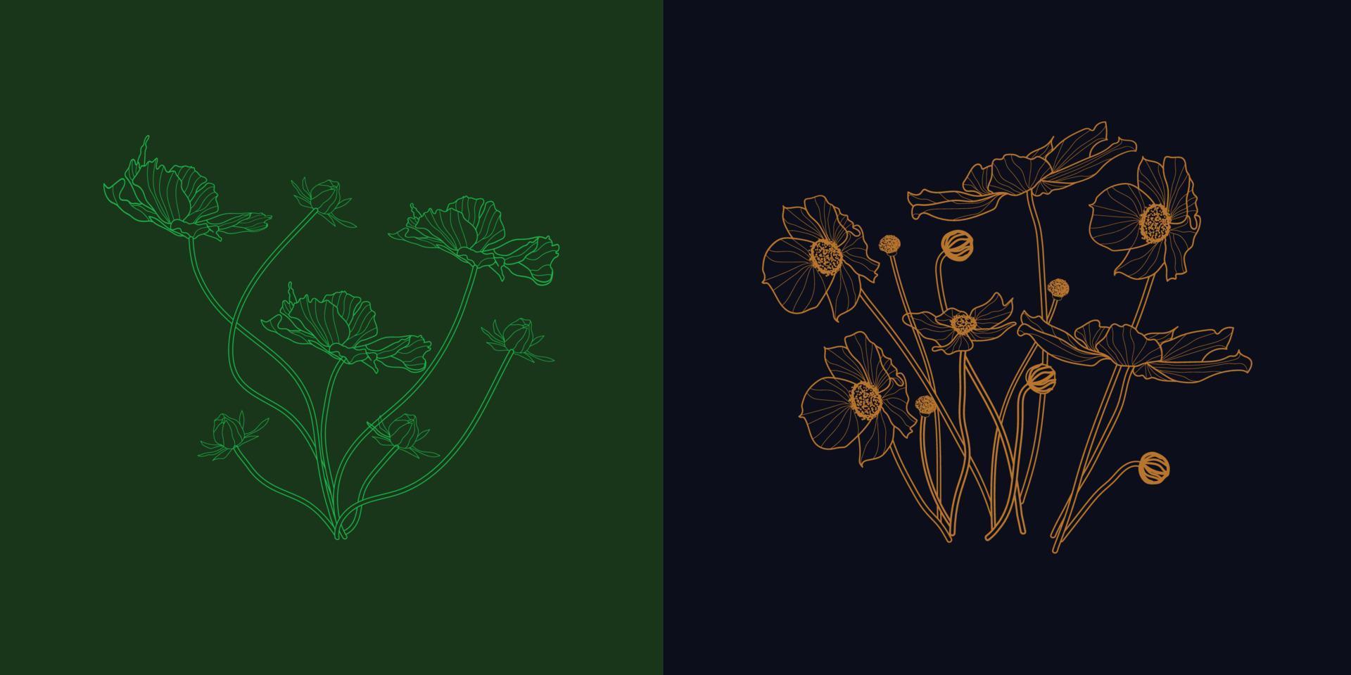 minimal linje konst blomma illustration affisch vektor