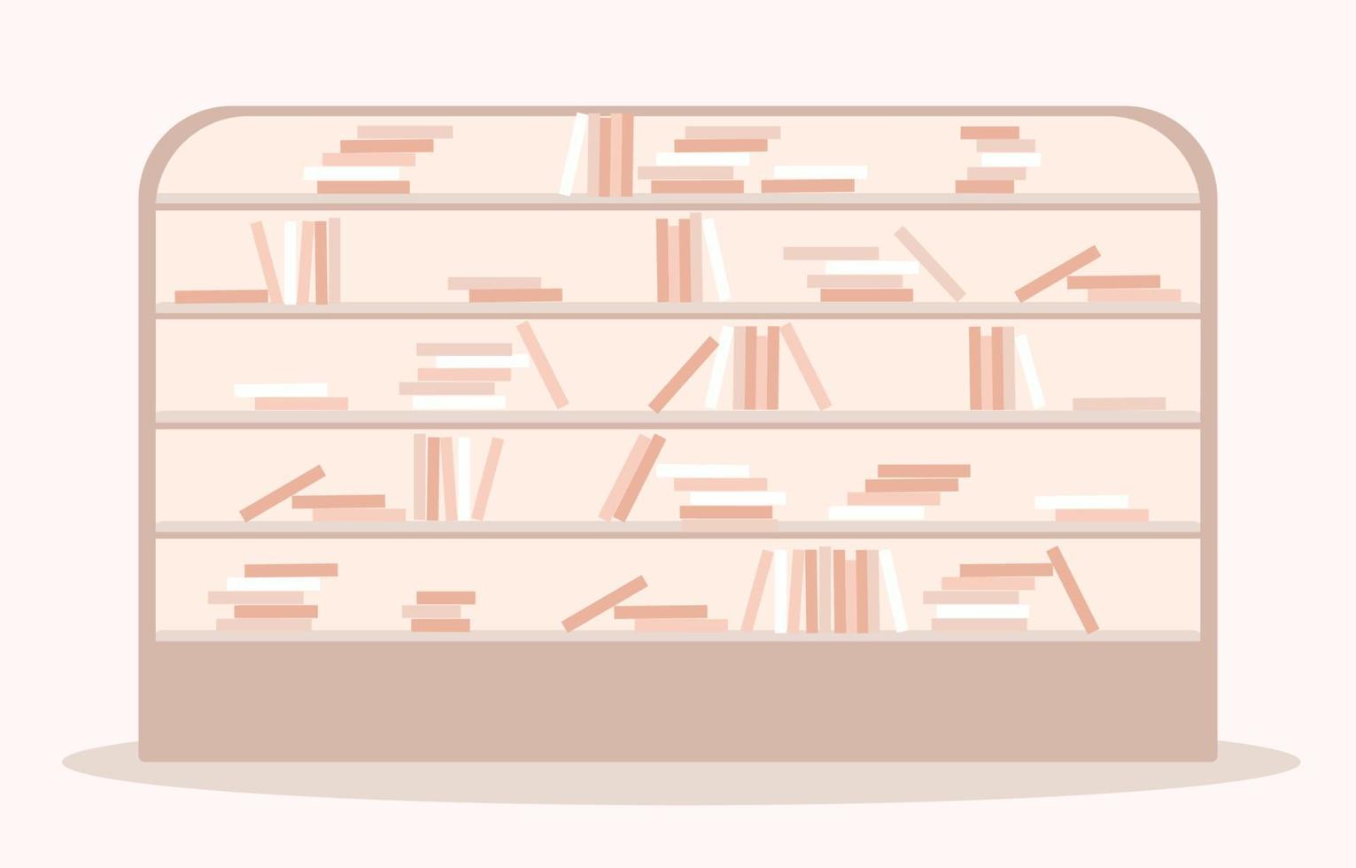 pastell bokhylla, bibliotek vektor. hand dragen tecknad serie platt. vektor illustration isolerat på vit bakgrund.