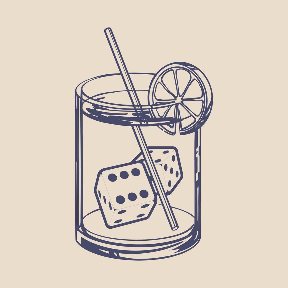 glas av whisky med tärningar. hasardspel begrepp. vektor illustration