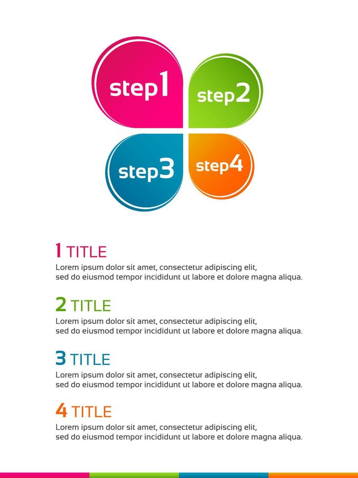 minimalistische infografik-vorlage mit farbigem kleeblatt mit vier schritten und texten für ihr geschäftsprojekt und ihre dokumente vektor