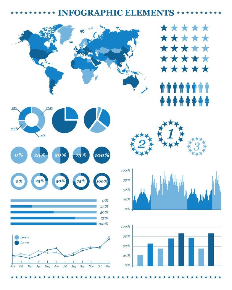 Set aus blauen Infografik-Elementen, demografischen und geografischen Symbolen, Vektorillustration für Ihre Infografiken oder Dokumente vektor